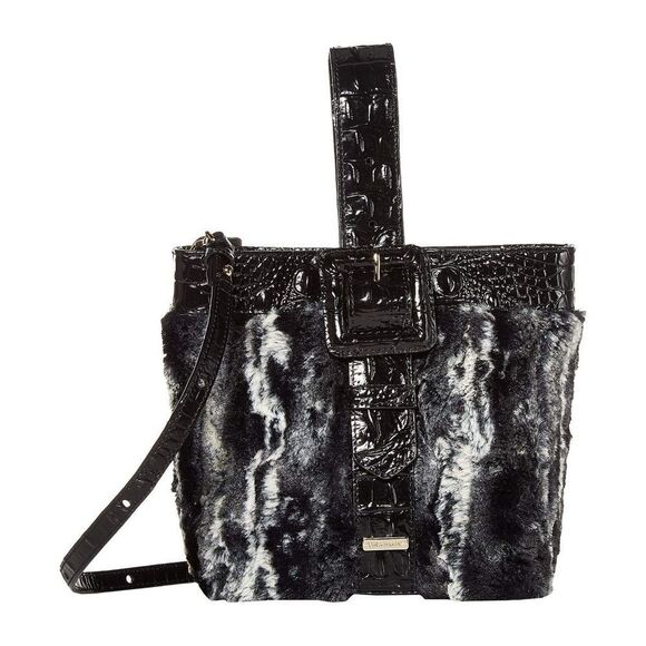NWT | BRAHMIN Black Faith 3 in 1 Wichita Wristlet Crossbody Handbag Fur Bag - Picture 1 of 15